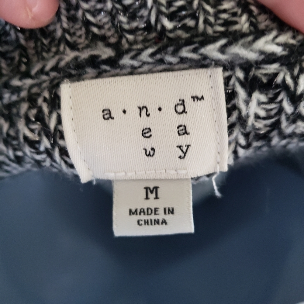 A New Day Black Grey White Marled V-neck Sweater M - Picture 5 of 6